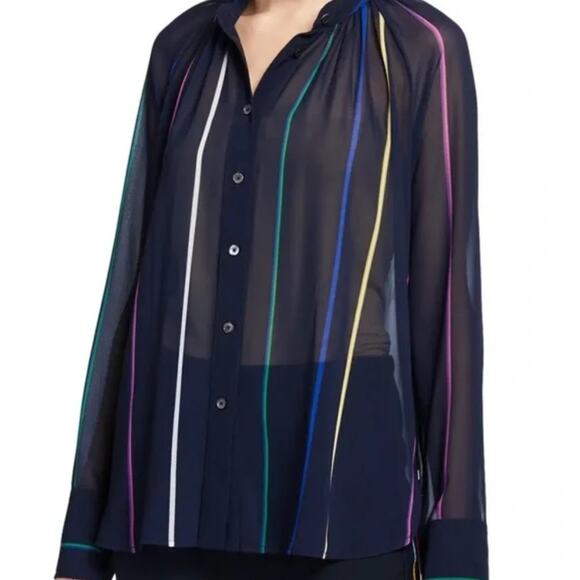 DEREK LAM 10 CROSBY Rainbow Striped Mandarin Collar‎ Blouse Size 8 - Picture 1 of 12